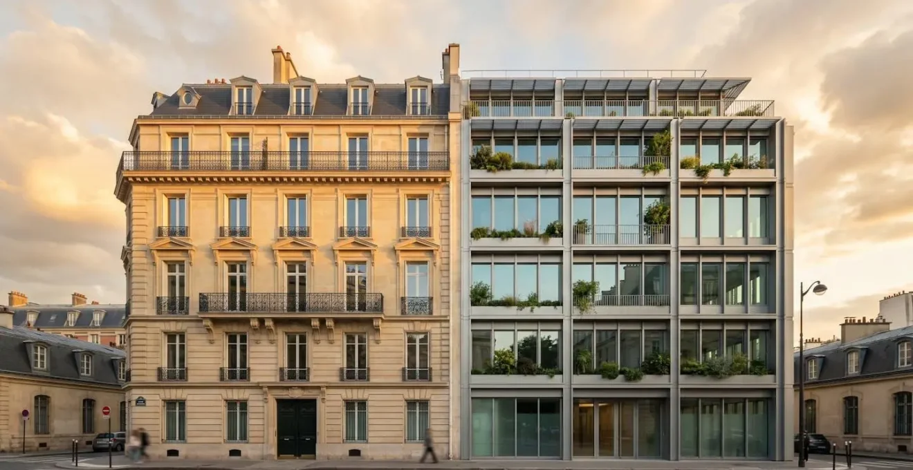 Immeuble de bureaux moderne en France intégrant des solutions de rénovation énergétique