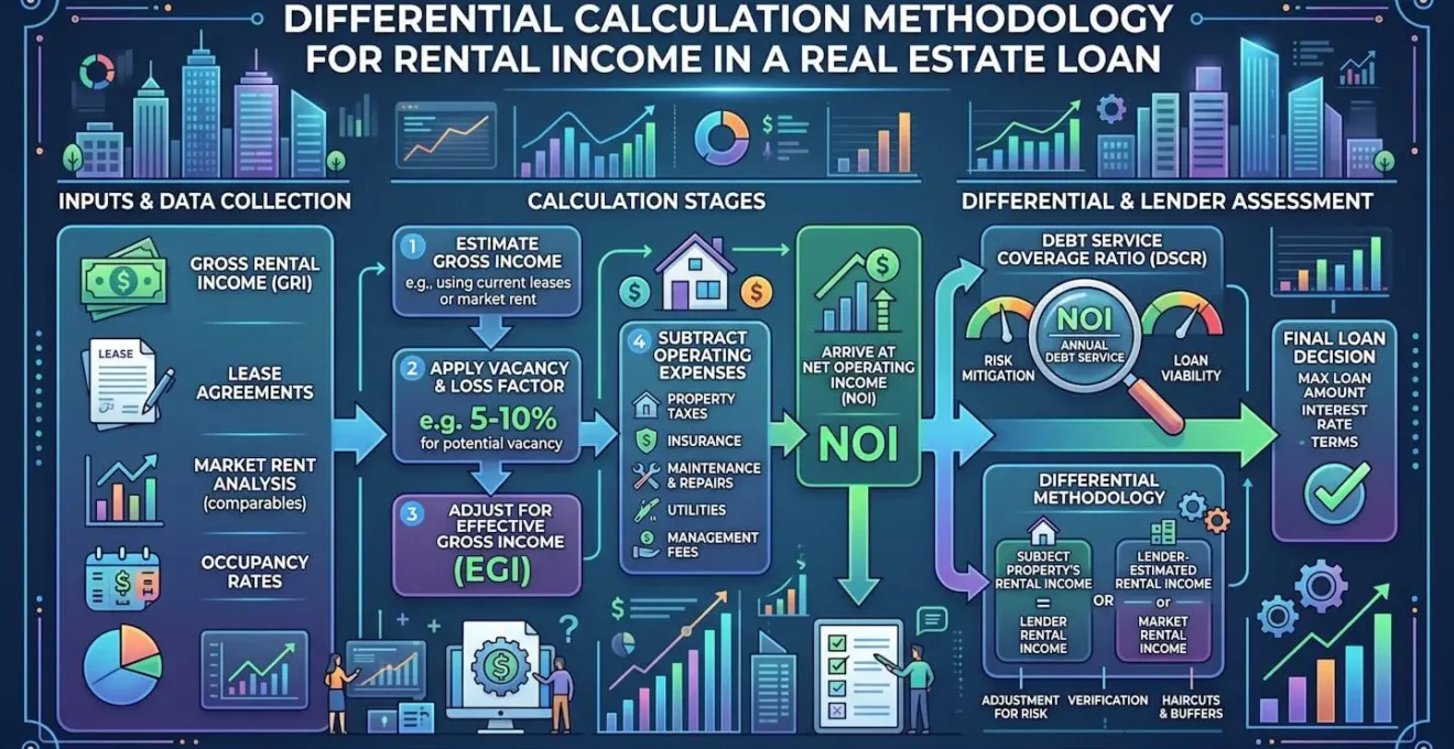 Visualisation de la méthodologie de calcul différentiel pour les revenus fonciers dans un prêt immobilier