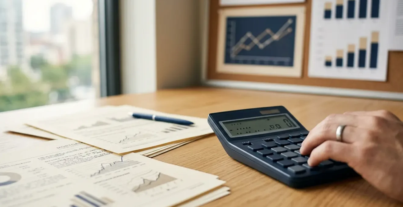 Analyse précise d'un dossier financier pour l'achat immobilier avec documents et calculatrice