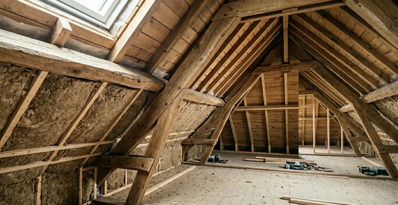 Combles aménagés avec isolation biosourcée en fibre de bois protégeant de la chaleur estivale