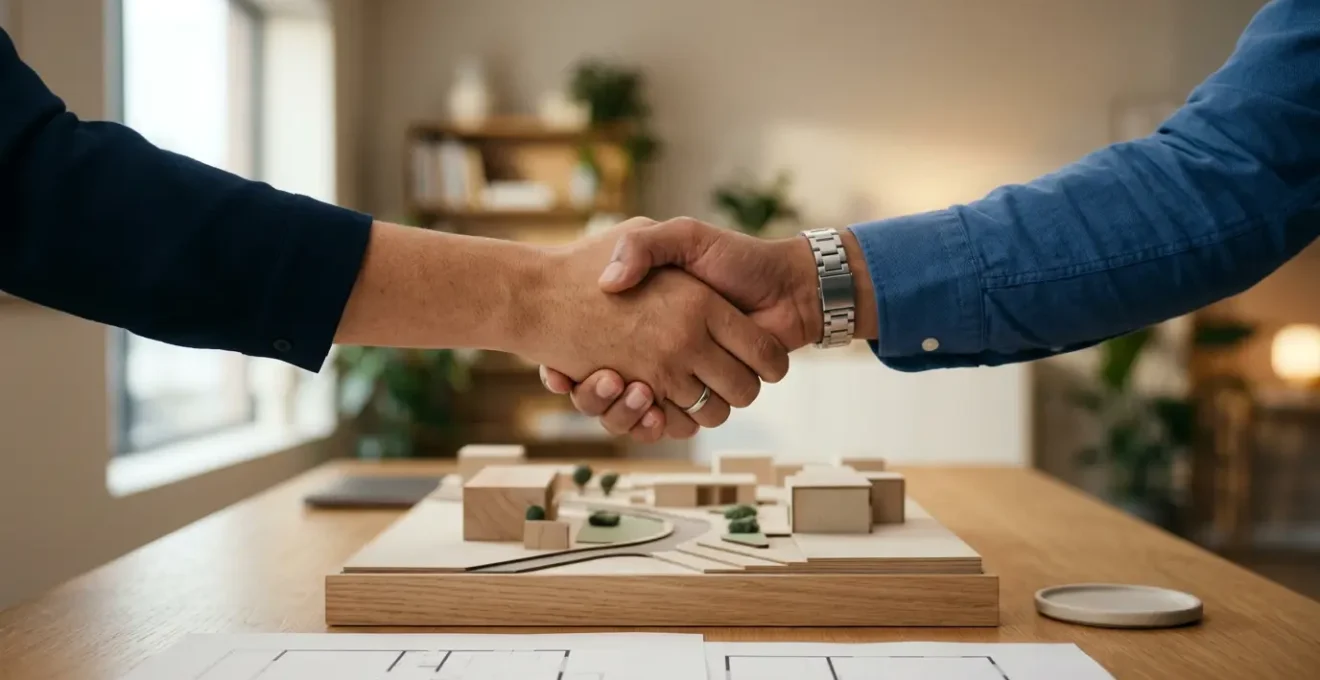 Représentation visuelle d'une transaction immobilière sécurisée illustrant la solidité d'un compromis de vente bien rédigé