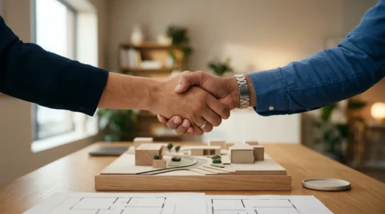 Représentation visuelle d'une transaction immobilière sécurisée illustrant la solidité d'un compromis de vente bien rédigé