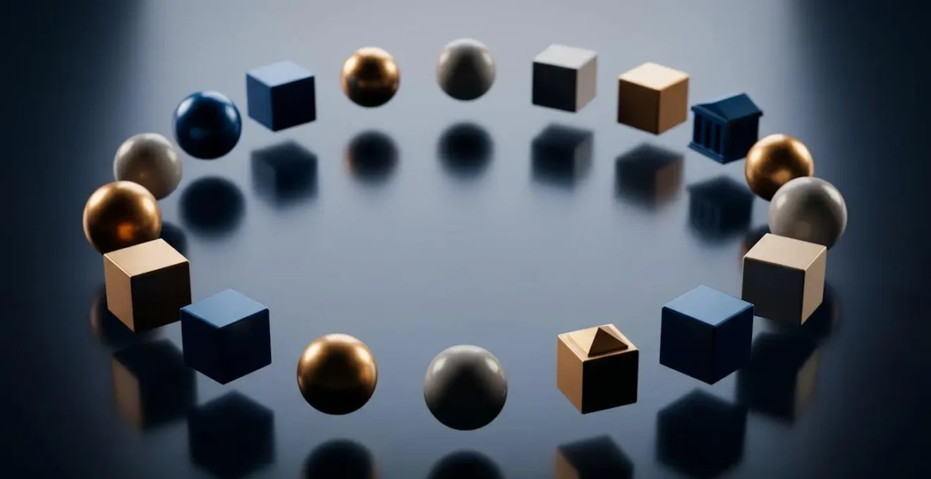 Métaphore visuelle du cycle économique et du timing de décision dans l'investissement immobilier représenté par des formes architecturales et jeux de lumière