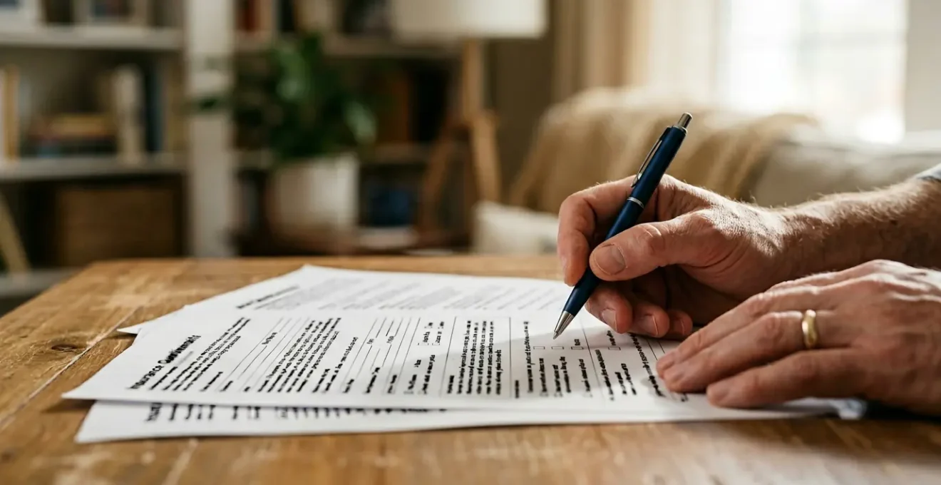 Personne face à un formulaire d'assurance de prêt immobilier dans un moment de réflexion difficile