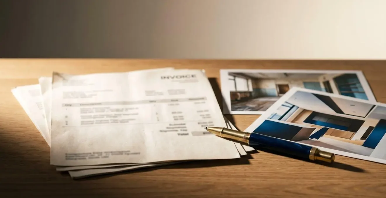 Dossier professionnel présentant des factures de travaux pour justifier la valeur d'un bien immobilier