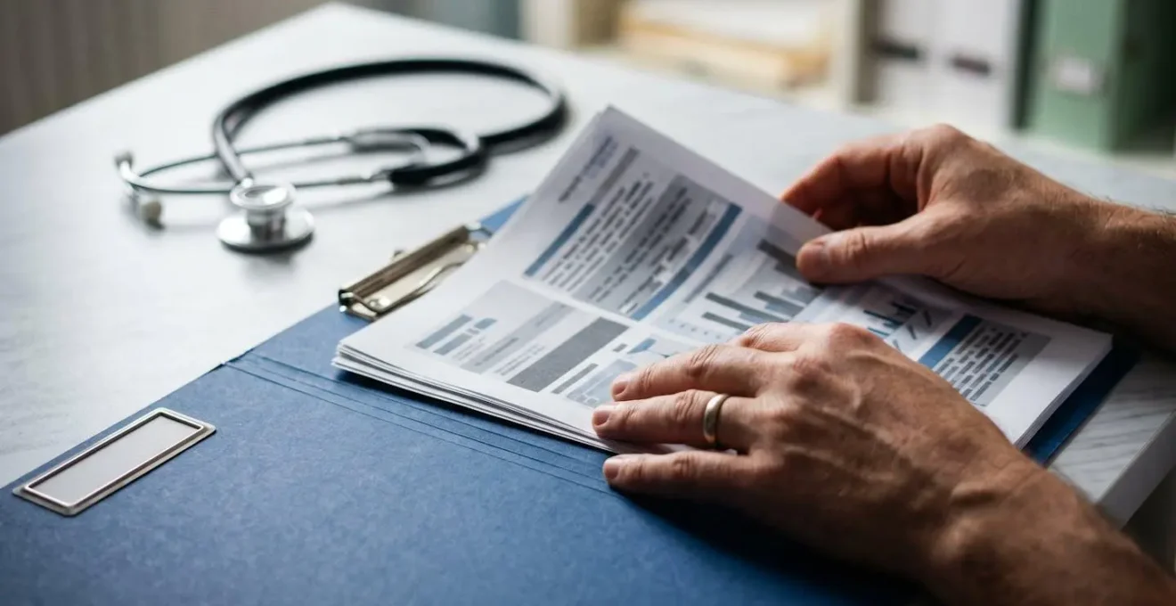 Mise en scène symbolique illustrant l'impact des termes médicaux dans un dossier d'assurance