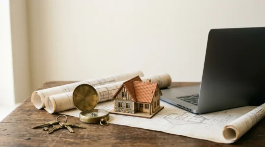 Représentation conceptuelle de l'estimation immobilière en ligne pour une maison en province française