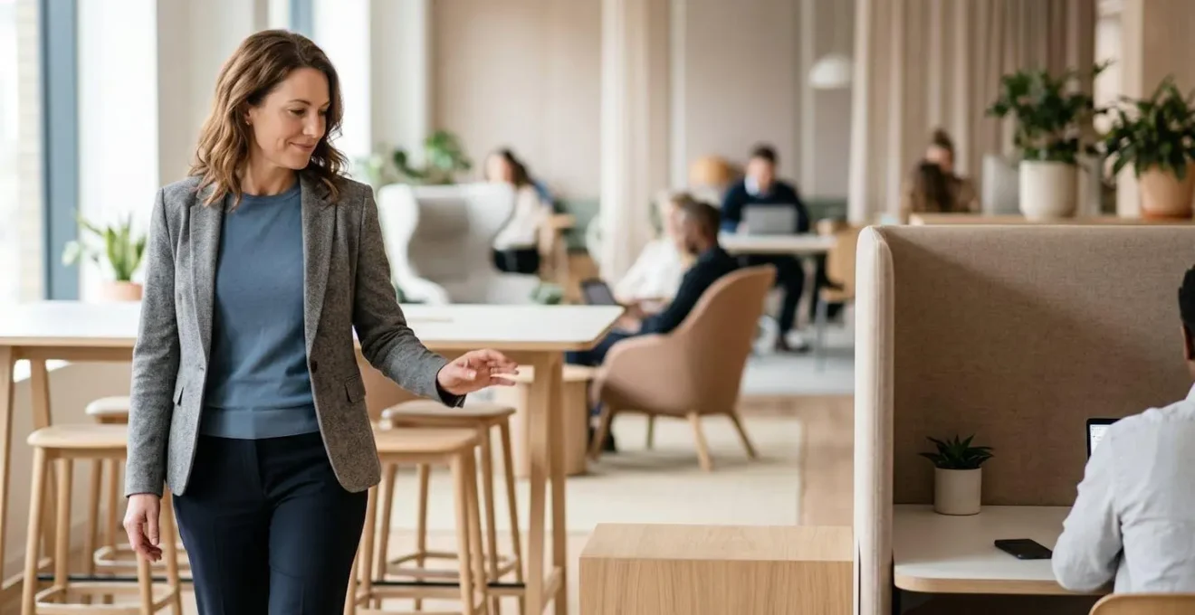 Espace de travail flexible avec zones collaboratives et espaces de concentration