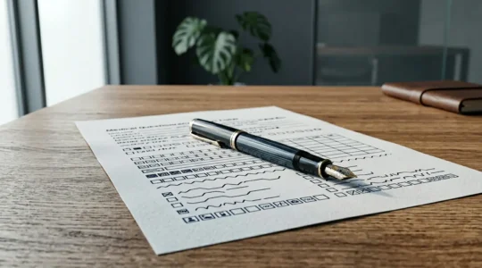 Formulaire médical d'assurance emprunteur avec stylo posé sur un bureau, évoquant une décision cruciale