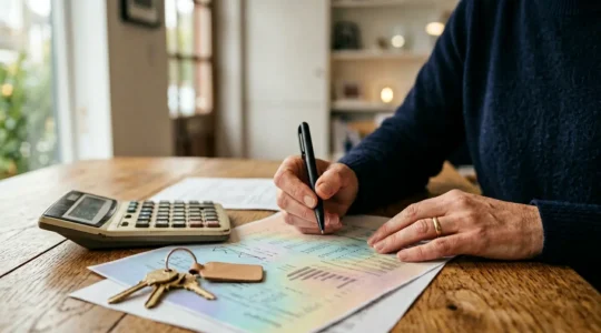 Vendeur immobilier face aux documents de frais de mainlevée hypothécaire lors d'une vente anticipée