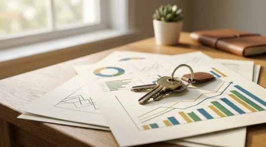 Composition éditoriale évoquant l'investissement immobilier locatif rentable en France