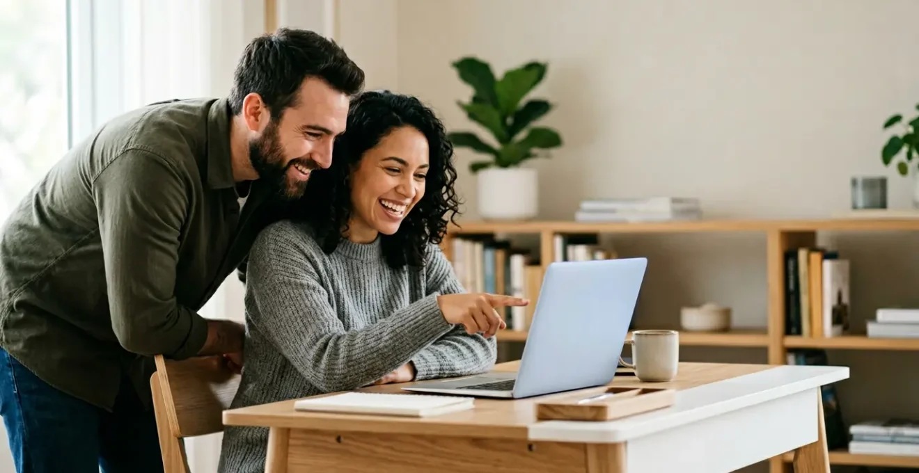 Jeune couple découvrant les économies possibles sur leur assurance emprunteur