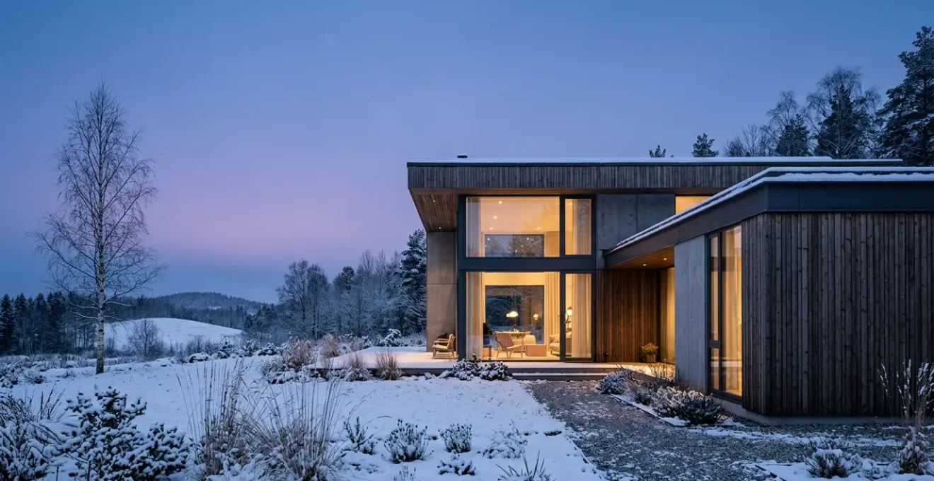 Vue d'une maison moderne bien isolée avec visualisation du confort thermique optimal