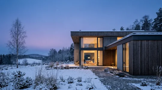 Vue d'une maison moderne bien isolée avec visualisation du confort thermique optimal