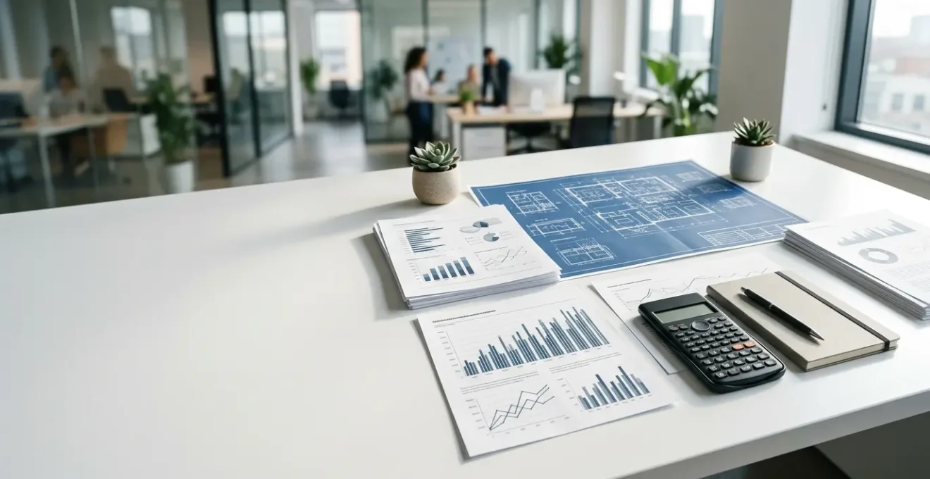 Consultation approfondie d'un dossier de prêt immobilier avec documents financiers détaillés sur un bureau
