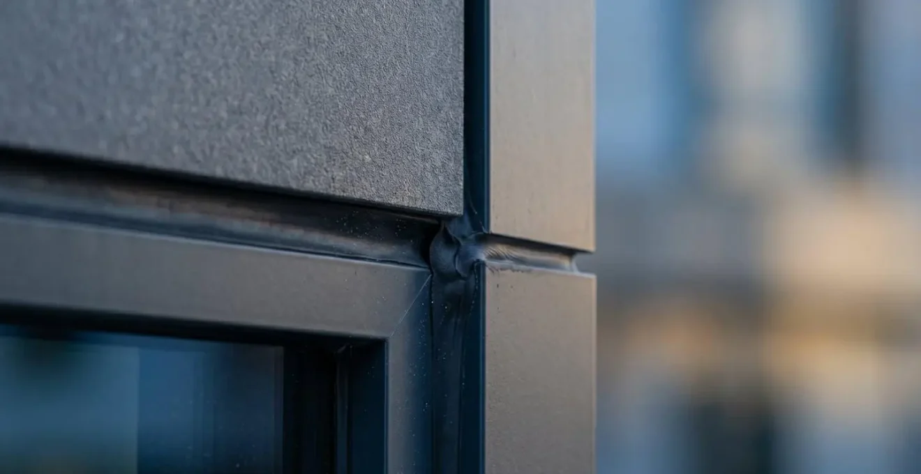 Inspection thermographique par drone d'une façade de bureaux moderne révélant les zones de déperdition énergétique