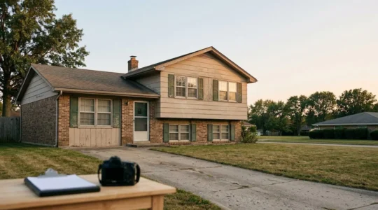 Maison ancienne avec diagnostic énergétique et documents administratifs, symbolisant la vente d'une passoire thermique avec audit obligatoire